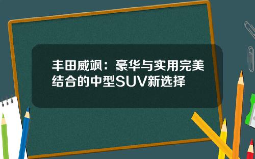 丰田威飒：豪华与实用完美结合的中型SUV新选择