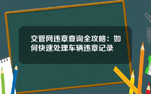 交管网违章查询全攻略：如何快速处理车辆违章记录