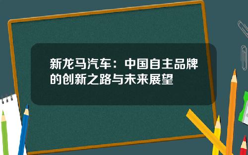 新龙马汽车：中国自主品牌的创新之路与未来展望