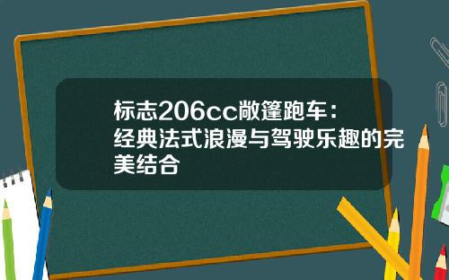 标志206cc敞篷跑车：经典法式浪漫与驾驶乐趣的完美结合
