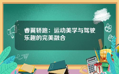 睿翼轿跑：运动美学与驾驶乐趣的完美融合