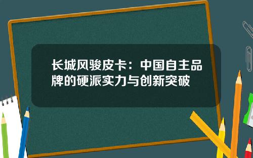 长城风骏皮卡：中国自主品牌的硬派实力与创新突破