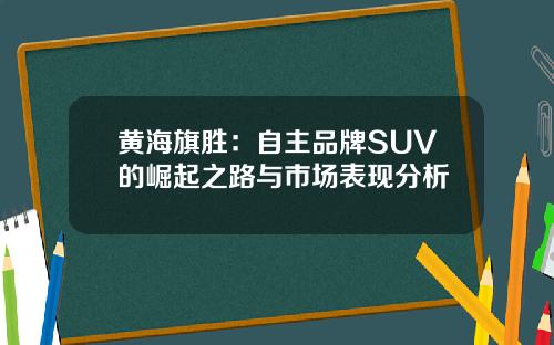 黄海旗胜：自主品牌SUV的崛起之路与市场表现分析