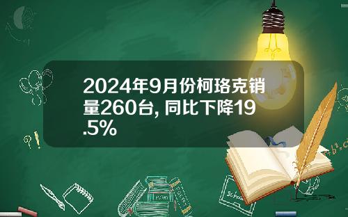 2024年9月份柯珞克销量260台, 同比下降19.5%