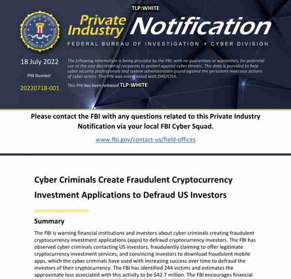 FBI警告称黑客正在利用伪造的加密货币应用程序来欺骗投资者